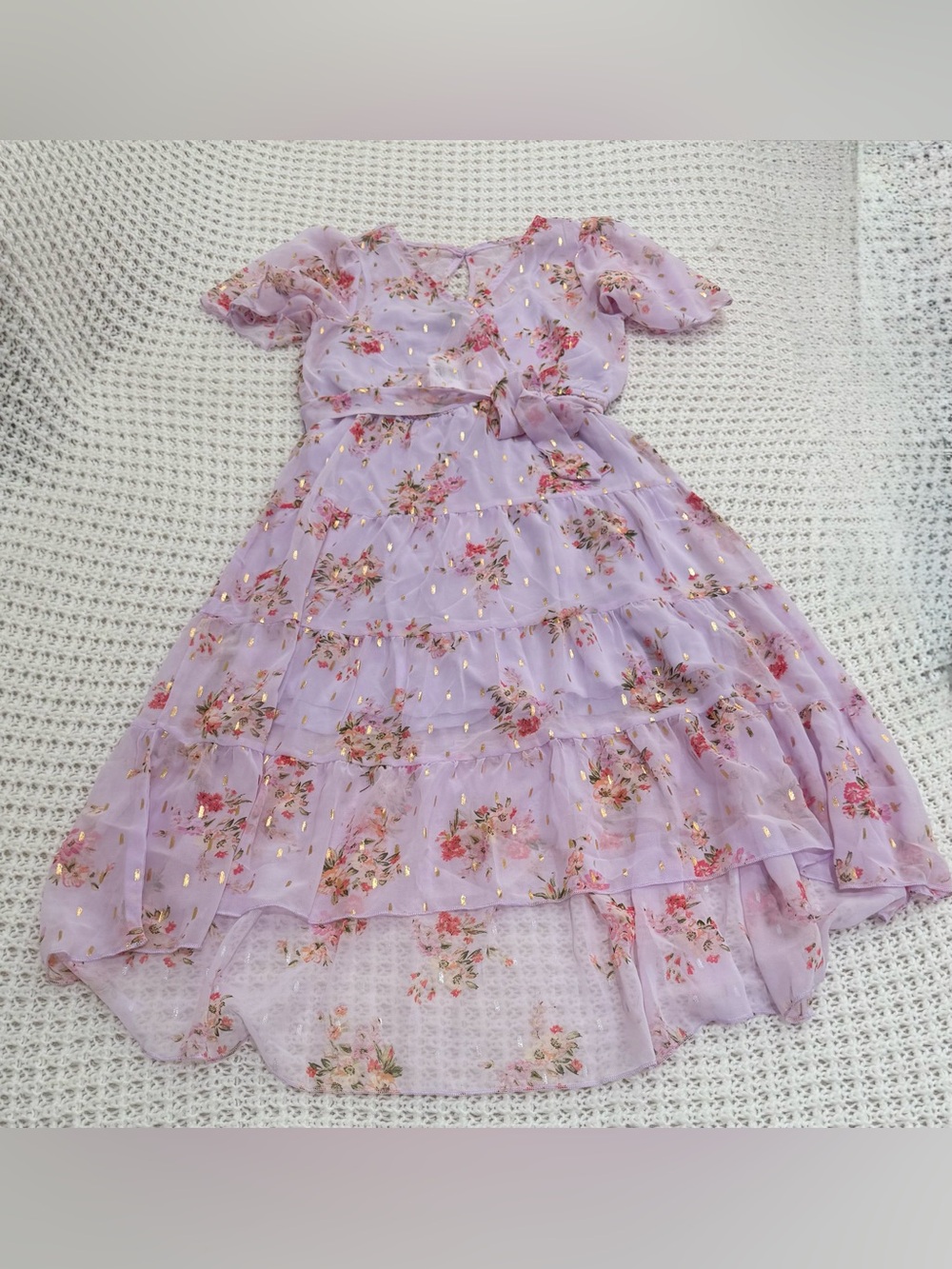 Lilt girls chiffon dress floral print high-low skirt in purple size 12.